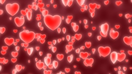 Glowing 3D Red Love Hearts Falling Valentine's Day Romance Concept - Abstract Background Texture