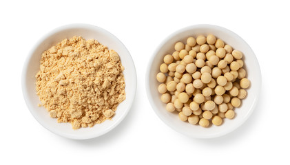 Japanese Kinako and soybeans on a white background