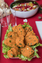 Turkish Traditional Cuisine lentil balls. Vegan meatballs with lentil red. Cold appetizer with olive oil food. Mercimek Kofte is a traditional middle east food.
