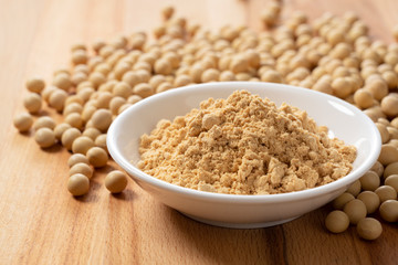 Japanese soybeans and soybeans against a wooden background