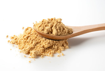 Japanese soybean flour in a spoon on a white background