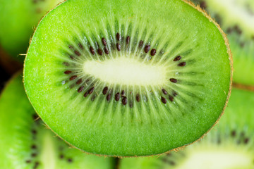 ripe kiwi fruit slices close up, packaging design
