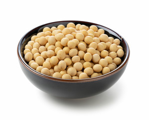 Soybeans placed on a white background