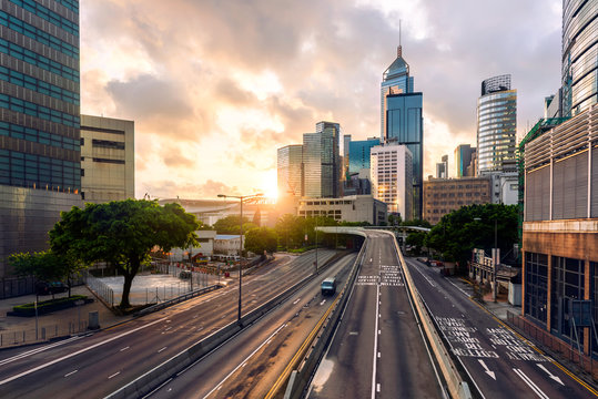 The Empty Road In Capital Hong Kong City