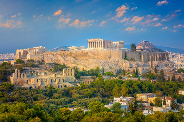 Acropolis of Athens, Greece, with the Parthenon Temple - 351807215