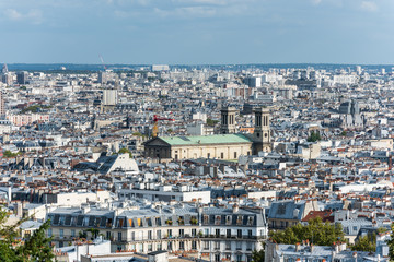 Aerial view of the old town of Paris, view from the The Basilica of the Sacred Heart of Paris, at the summit of the butte Montmartre, the highest point in Paris, France