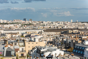 Aerial view of the old town of Paris, view from the The Basilica of the Sacred Heart of Paris, at...
