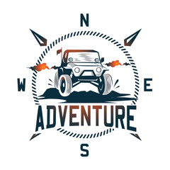 Adventure car logo illustration with vintage themes - obrazy, fototapety, plakaty