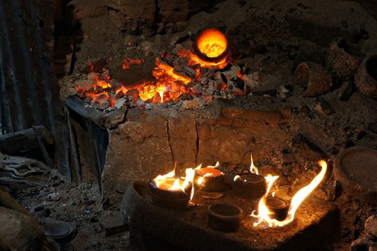 Fire In Pottery Kiln