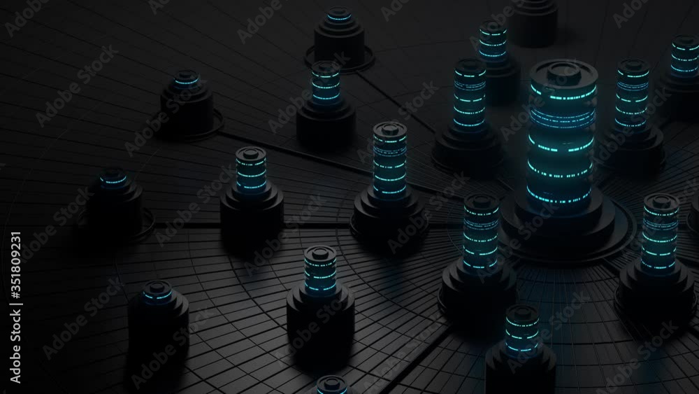 Poster dark 3d render of abstract storage concept. server or data centralisation processing. loopable anima