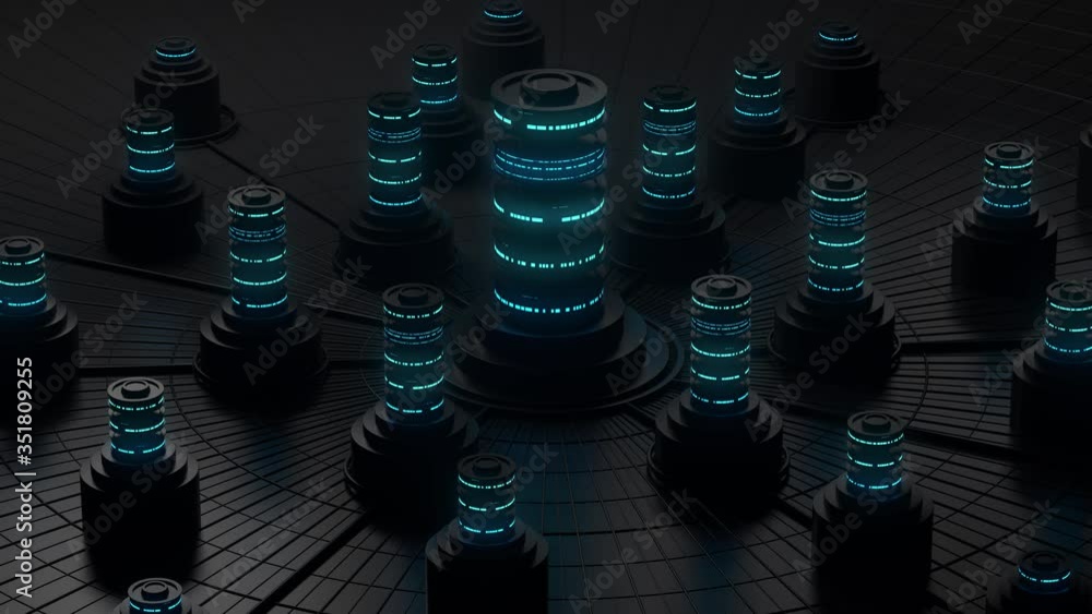 Poster dark 3d render of abstract storage concept. server or data centralisation processing. loopable anima