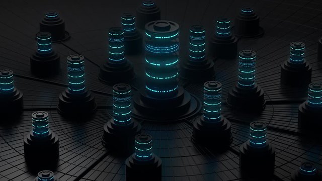 Dark 3d render of abstract storage concept.  Server or data centralisation processing. Loopable animation.