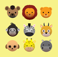 Animal Balloon Head 3D Icon African Set Cartoon Vector Illustration