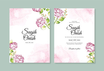 Watercolor flower hand painting for a minimalist wedding invitation template