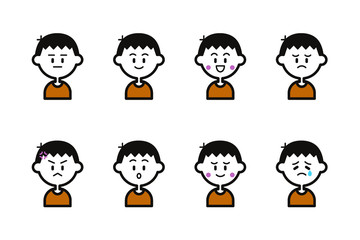 男の子の表情アイコンセット（オレンジ）