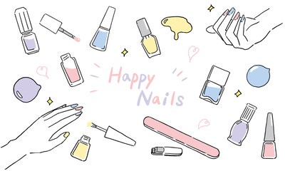 かわいいネイルアイテムのパステル系イラスト