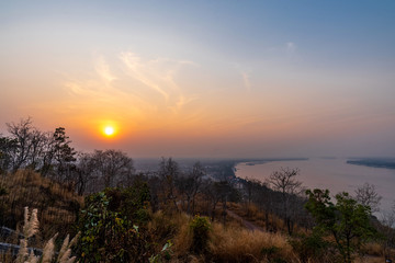 Landscape view from view point in "Pakse" Lao to see beautiful city view and river famous place for travel.