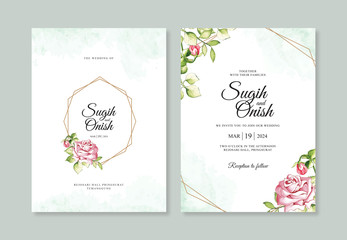 Watercolor with a geometric line for wedding invitation templates