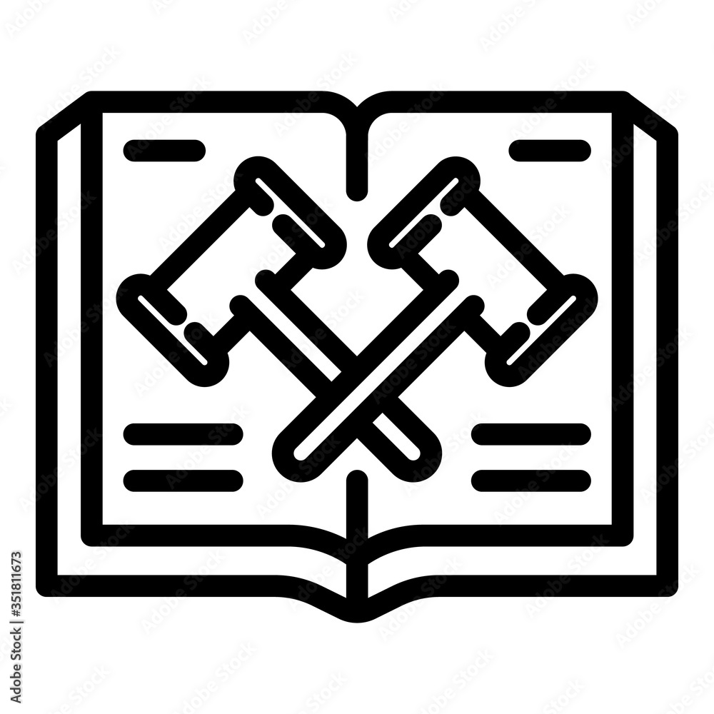 Poster judge gavel book icon. outline judge gavel book vector icon for web design isolated on white backgro