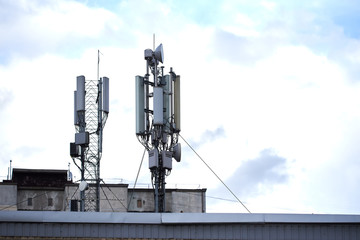 Network antennas on the roof of the house. Signal transmission and the Internet. communication with the world