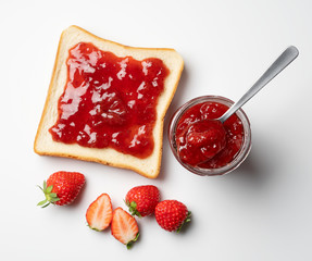 Strawberry jam and bread on a white background - Powered by Adobe
