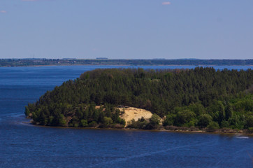 Dnepr River coast in Ukraine. Park Trakhtemyriv. Batura mountain