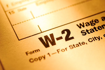 Close up on a Form W-2 Wage and Tax statement form