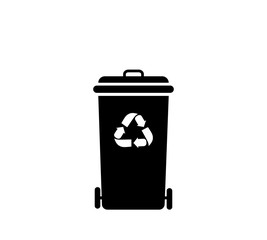 Recycle bin with recycle symbol icon isolated. Trash can icon. Garbage bin sign. Recycle basket icon. Flat design