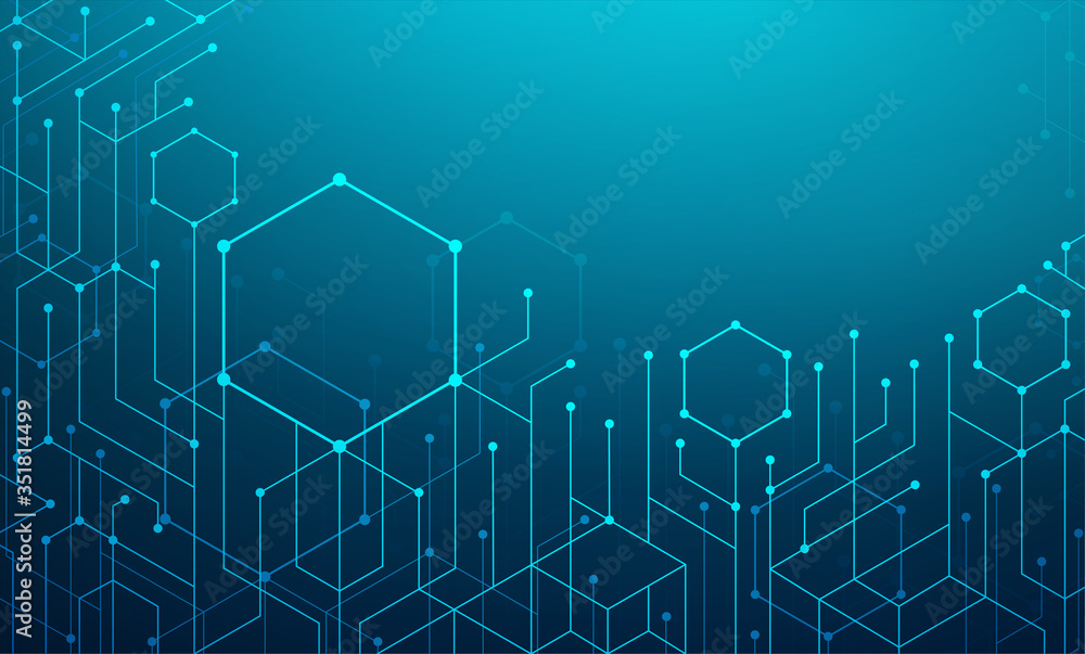 Poster science technology geometric connection with connected dots and lines. visualization and transmissio
