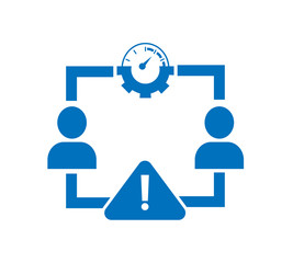 Two persons gear and risk sign in a circle making network symbolizing the concept of risk analysis