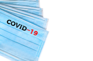 Surgical mask with rubber ear straps. antivirus medical mask for protection covid-19. Protection corona virus concept.