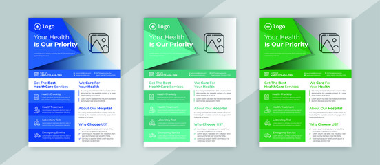 Medical Flyer Template,  AnnualReport, Magazine, Poster, Corporate Presentation, Portfolio, Flyer, layout modern with blue color size A4, Front and back, Easy to use and edit.