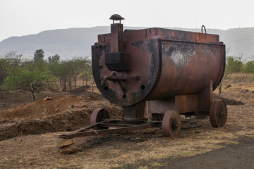 front view of a mobile tar or bitumen melting furnace used in road construction
