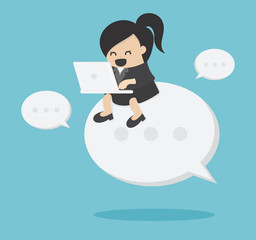 businesswoman working on tablet sitting text symbol indicating negotiations