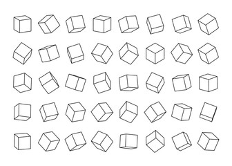 Set of cubes from contour lines in different angles view. Vector illustration - obrazy, fototapety, plakaty