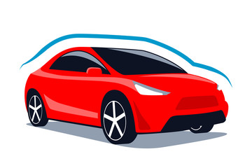 Plakat Car protection, body care. Red modern car isolated on a white background. Vector illustration.