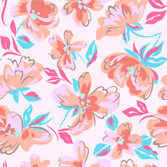 Fototapeta na wymiar Artistic floral background. Seamless pattern made of abstract peony flowers with blurred petals texture. Summer nature ornament. Large flowers in bloom.
