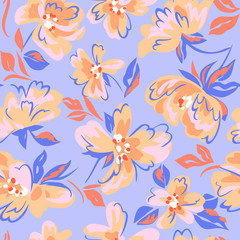 Artistic floral background. Seamless pattern made of abstract peony flowers with blurred petals texture. Summer nature ornament. Large flowers in bloom.