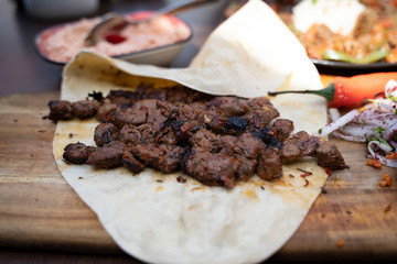 grilled meat with vegetables
