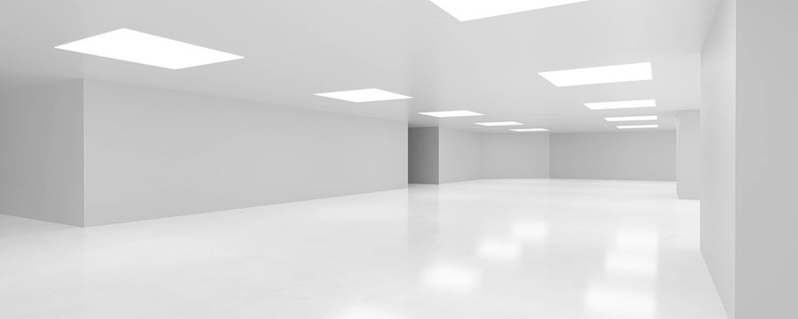 Empty White Business Office Space Room Loft Interior 3d Rendering Illustration Sunny Lighting With Empty Blank Copyspace To Add Your Content