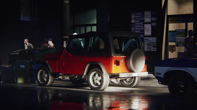 Night city street of 70-80s stile, 3d render animation - 1