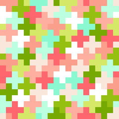 Seamless pattern of multi-colored pixel crosses. Stock illustration for web, print, textile, wrapping paper, scrapbooking, background and wallpaper 