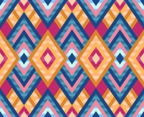 Gordijnen Naadloos patroon van ruiten in inheemse Amerikaanse stijl. Helder patroon voor web, print, textiel, inpakpapier, scrapbooking, achtergrond en behang. Voorraad vectorillustratie. © Олеся Горячева