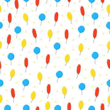 Colourful pattern with balloons. Flying balloons and confetti .