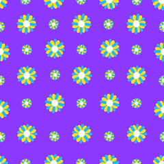 Pattern with different flowers on purple background.
