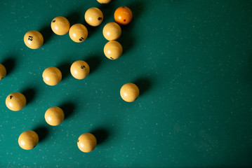 Top view Billiard balls on the billiard table