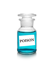 Apothecary bottle with poison on white background