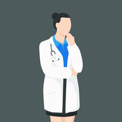 Female doctor in modern flat style, nurse, pharmacist, simple medical concept on white background.