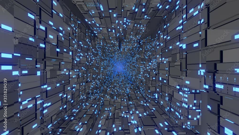 Poster the transition from one part of the spacecraft of the future to another. rapid rotation on the backg