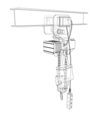 Winch or lifting machine concept outline. Vector